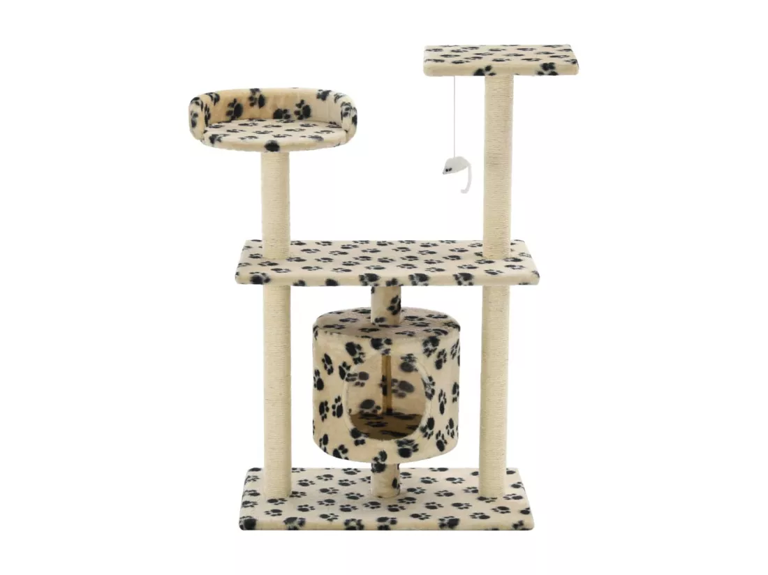 Arbre à chat avec griffoir en sisal 95 cm Beige Motif de pattes