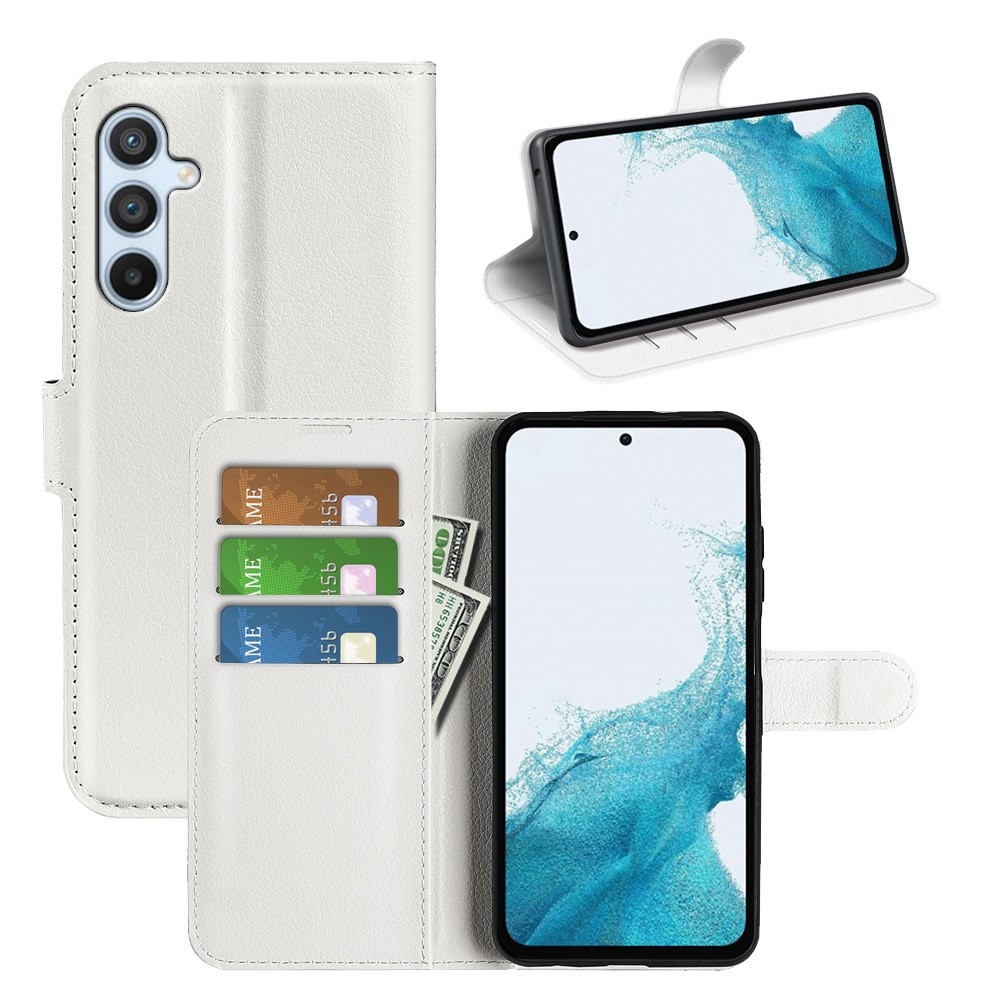 Samsung Galaxy A54 5G Leder Tasche Flip Cover Litchi Look - Weiss