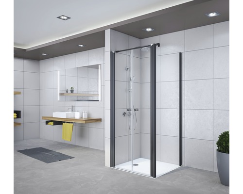 Zijpaneel voor Breuer Elana 6 75 cm draaideur, grijs decor, zwarte profielkleur