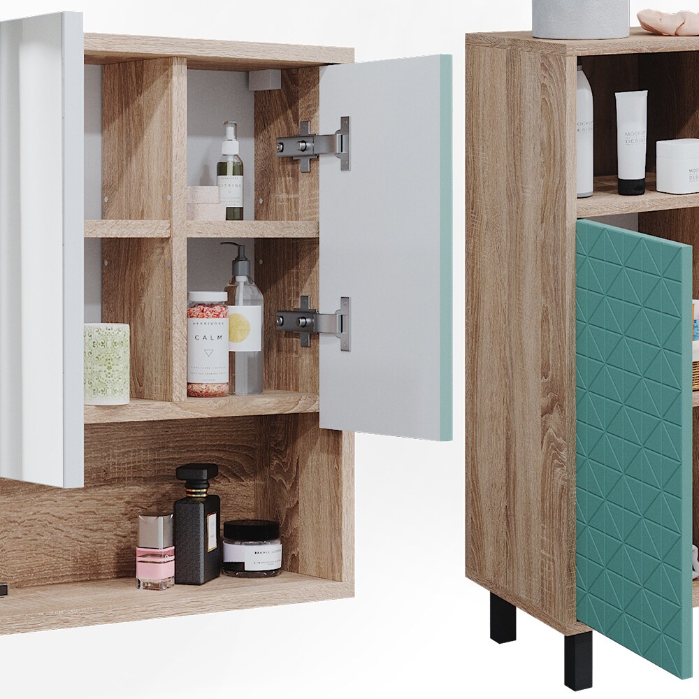 Vicco Badmöbel-Set Agasta sonoma, Badezimmerschränke 3D Optik