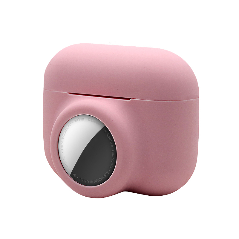 2in1 AirPods Pro   AirTag Silikon Case Schutzhülle Abdeckung - Rosa