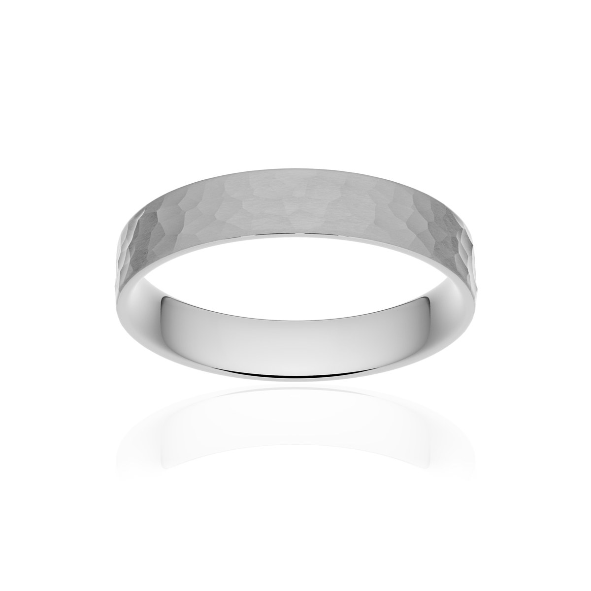 Alliance or 750 blanc martelé ruban plat confort 4mm
