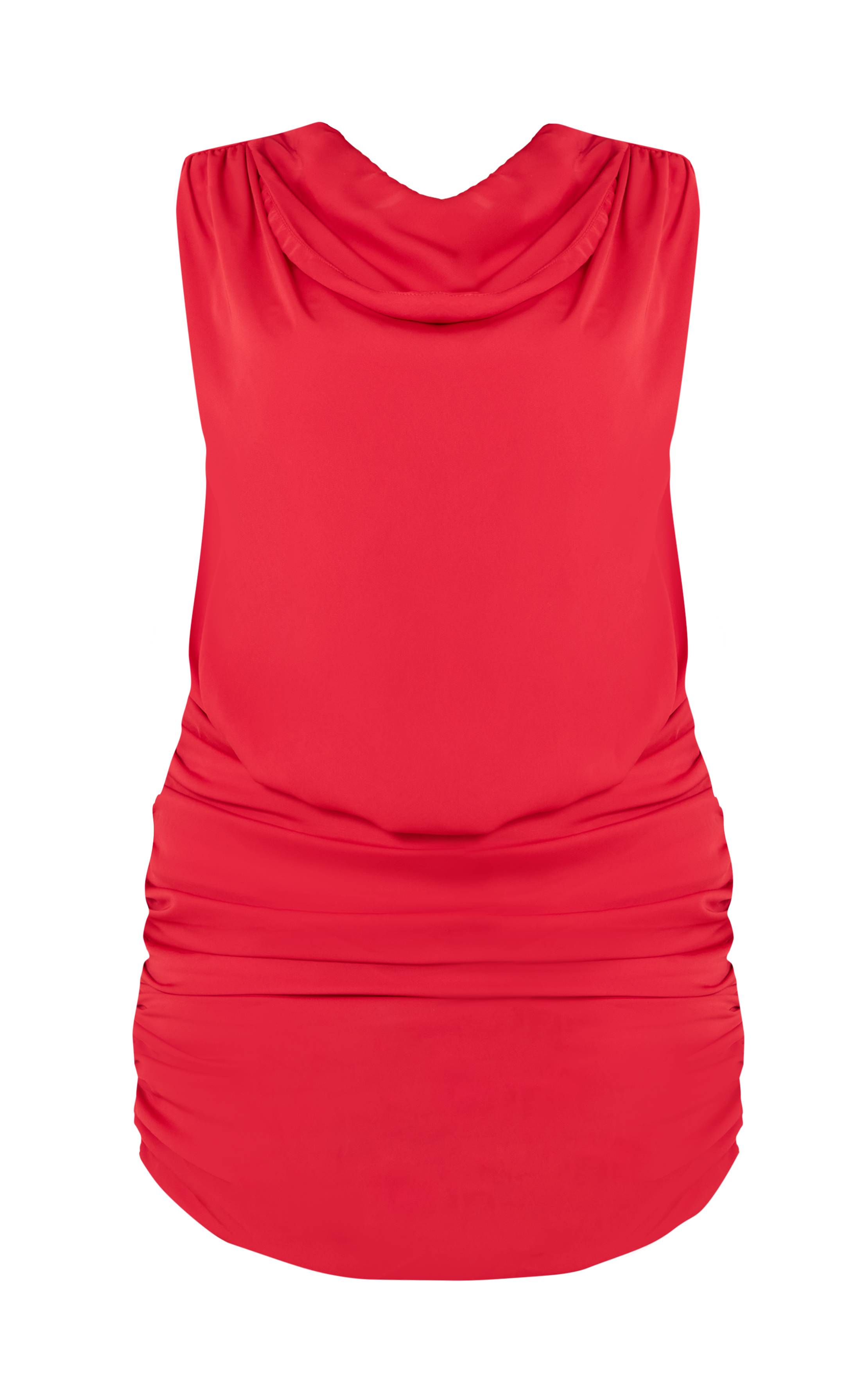 Rouge Robe Mini Moulante Col Montant À Fronces Effet Doux Grande Taille