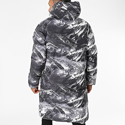 Doudoune Capuche Noir Gris Blanc