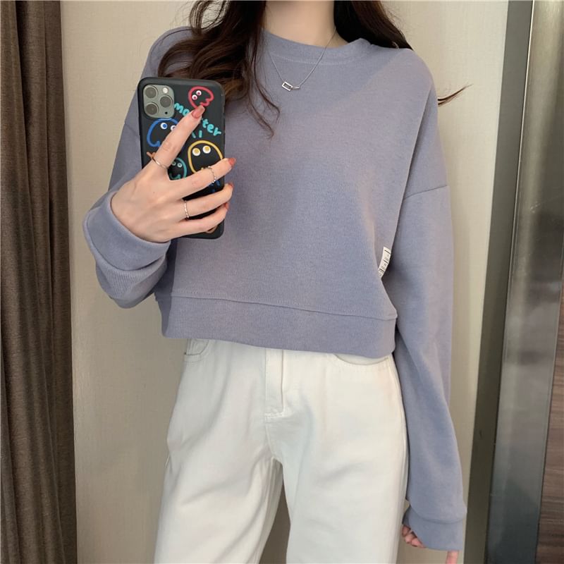 Shinsei - Effen cropped sweatshirt met ronde hals