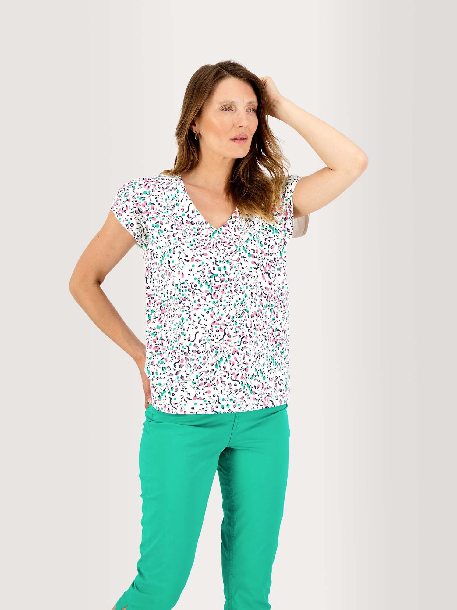 Tee Shirt Femme Coton Biologique Motif Floral Multico