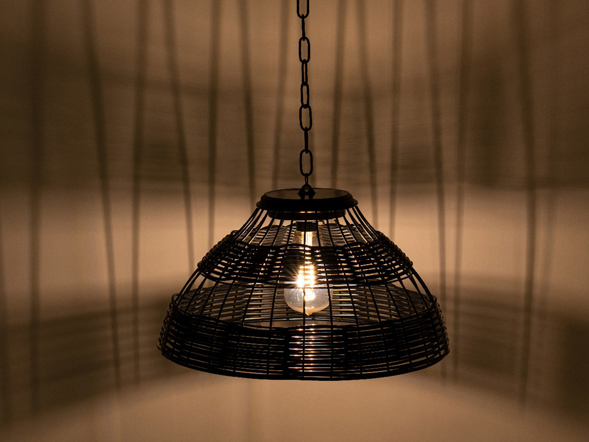 Lumineo Black rieten solar hanglamp