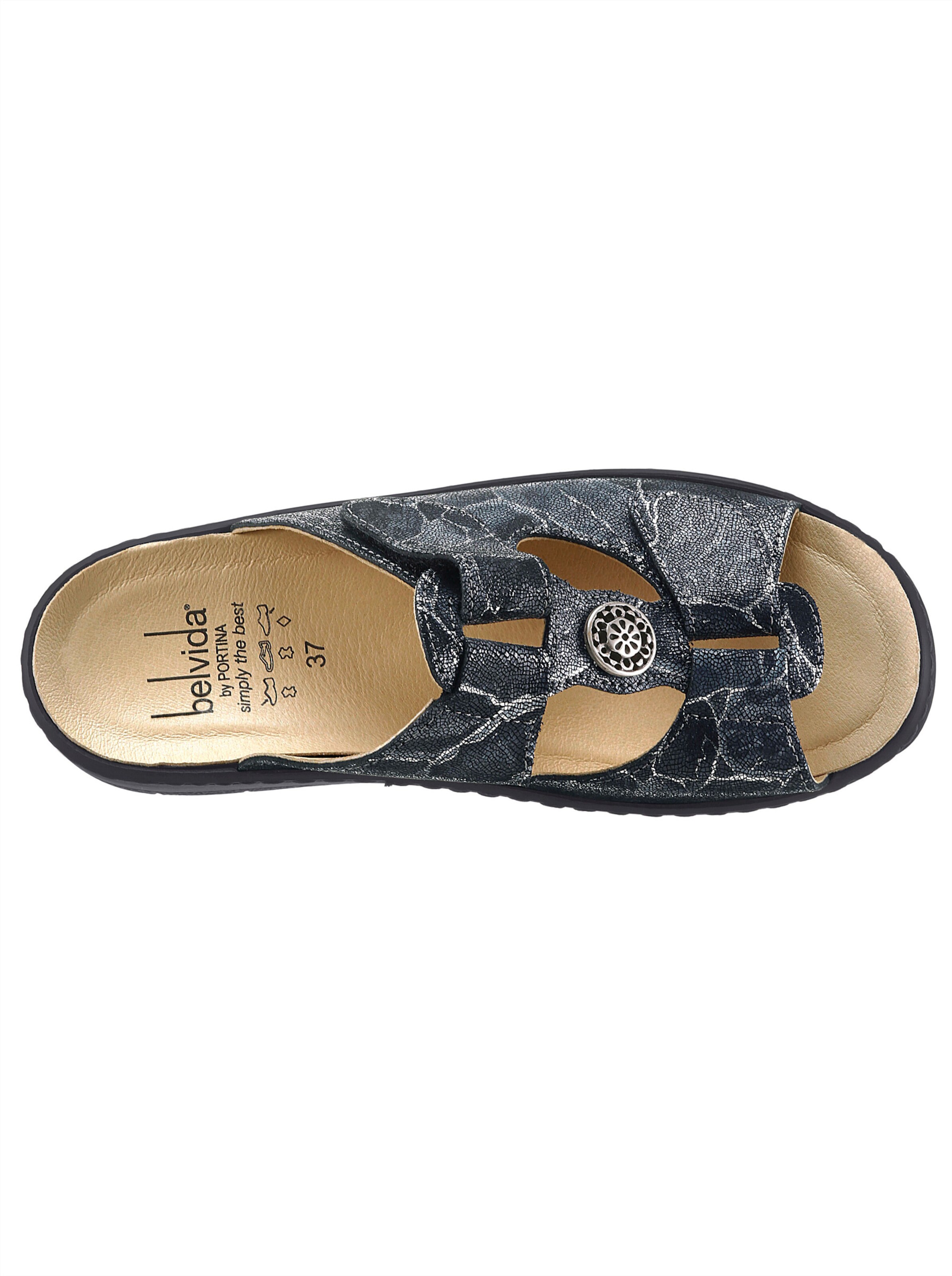 Belvida Pantolette in blau-bedruckt