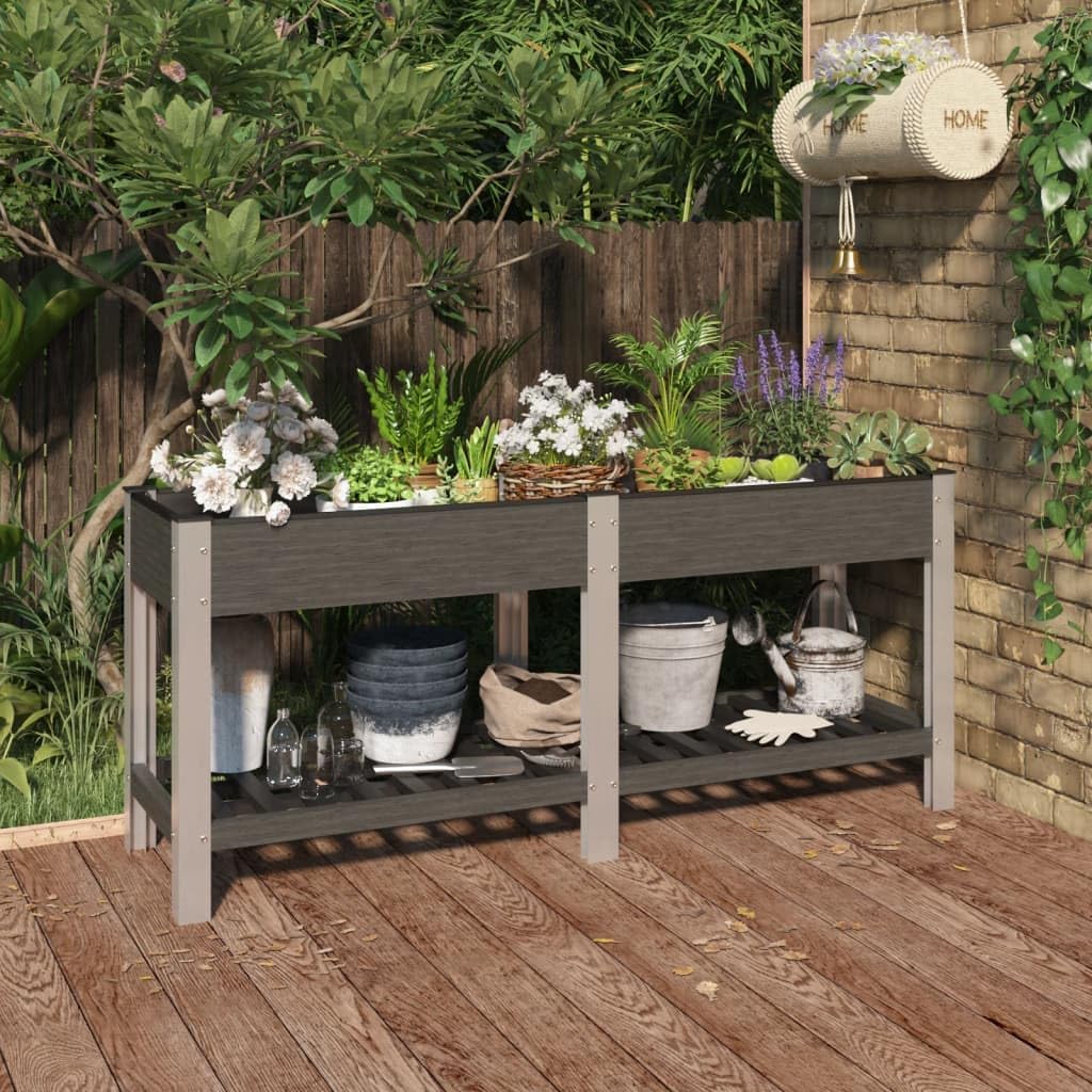 vidaXL Garten Hochbeet Pflanzkasten Blumenbeet Pflanzbeet Gemüsebeet Blumenkasten Gartenbeet Kräuterbeet Pflanzkübel mit Ablage Grau 175x50x75cm WPC