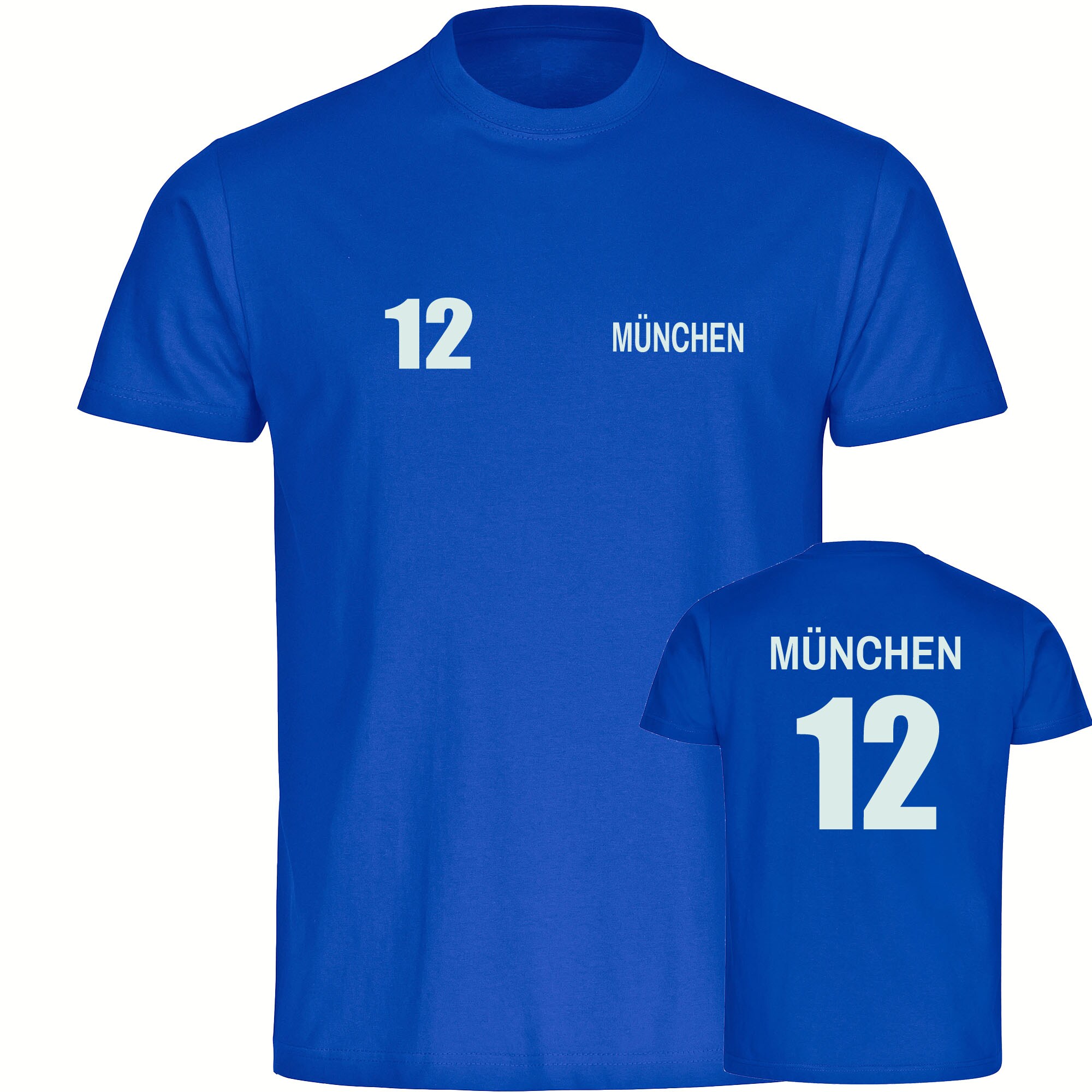 multifanshop® Herren T-Shirt - München blau - Trikot Nummer 12 - Druck weiß