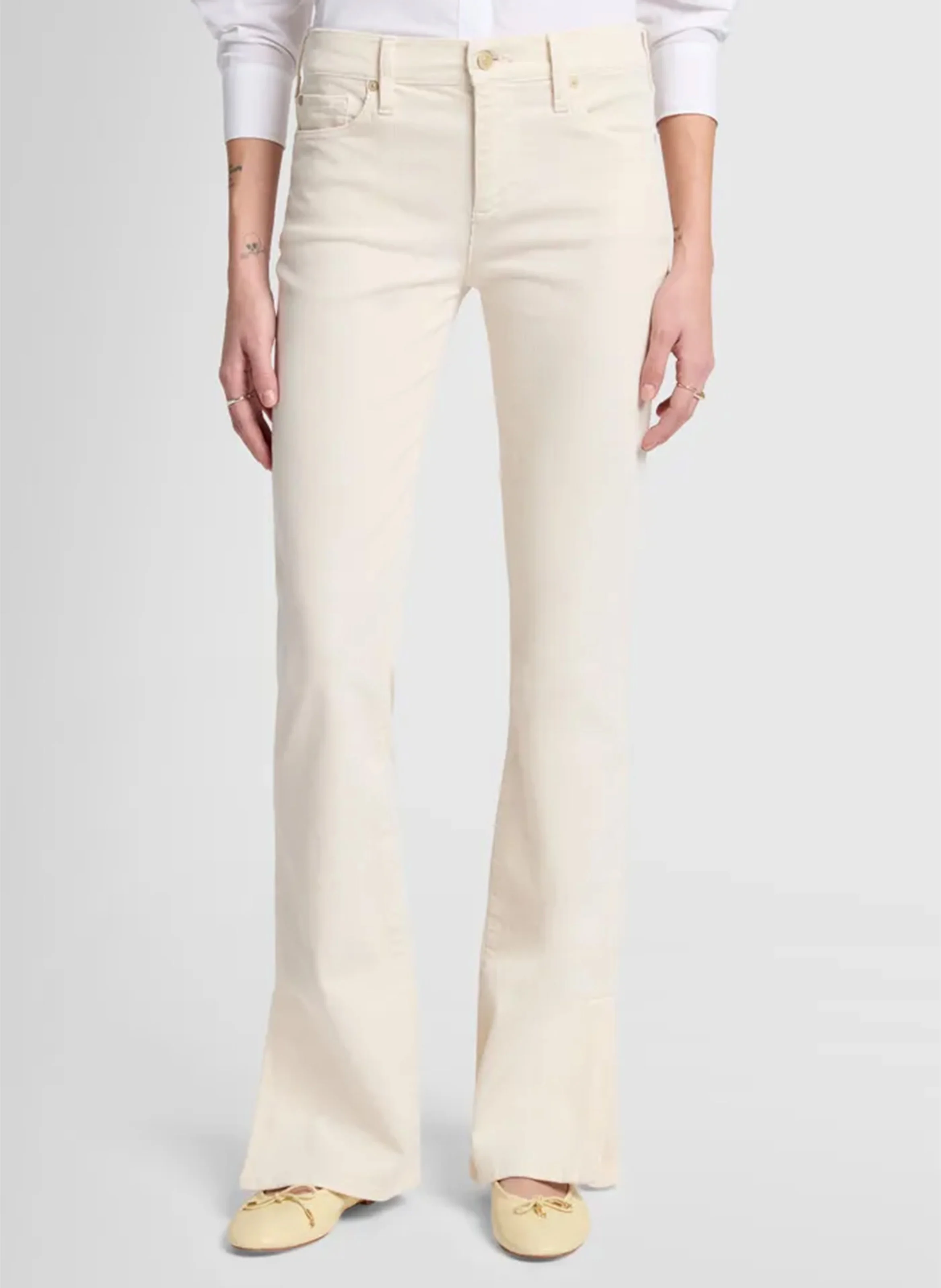 BOOTCUT CORDUROY - Jean boot-cut en coton mélangé | Blanc