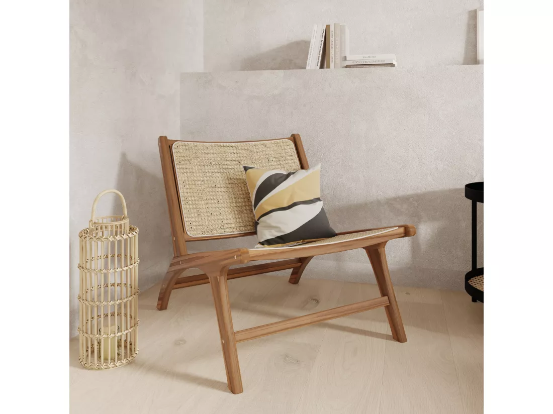Fauteuil en teck et tressage cannage en rotin - Kilka