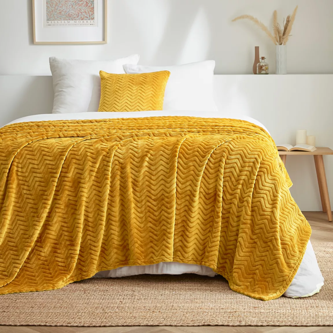 Plaid doux flanelle (180 x 230 cm) Zag Jaune moutarde