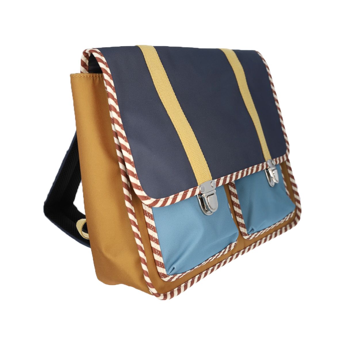 Cartable d'école bleu et marron Roodoudou