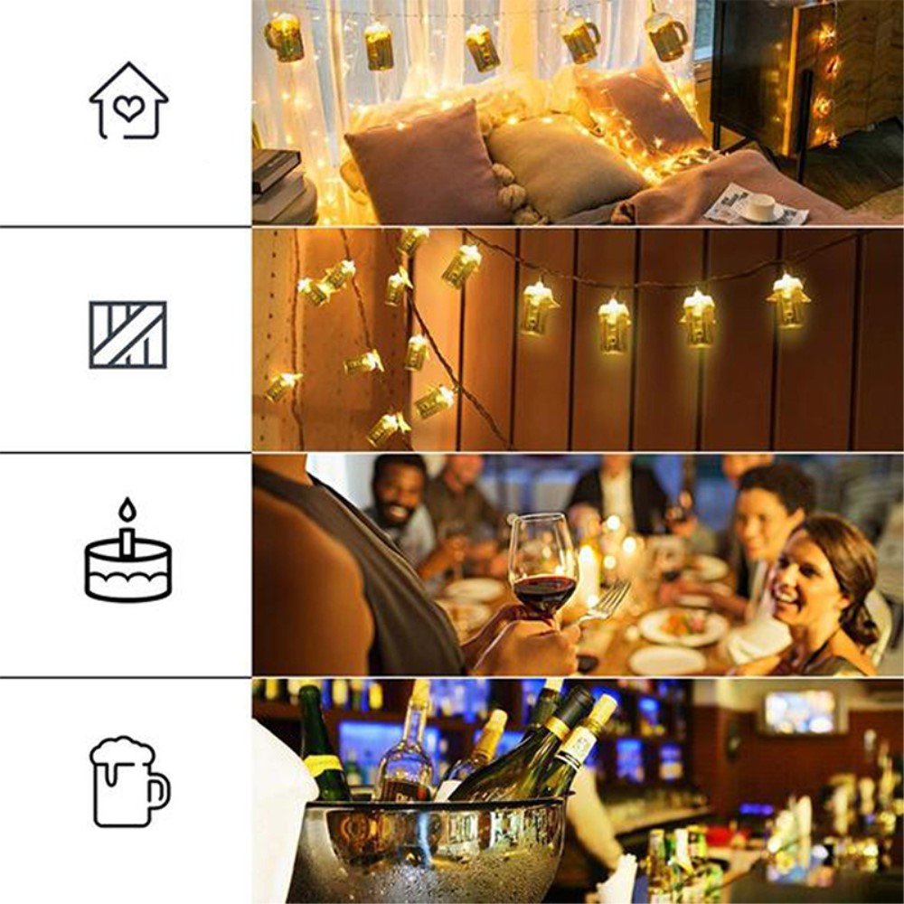 (3m) 20 LED's USB Deko Lichterkette Bier Krug Beleuchtung - Warmweiss