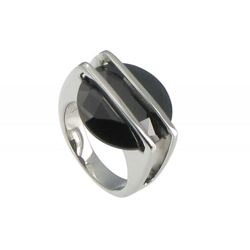 Bague Argent Soucoupe Noire en Zirconium