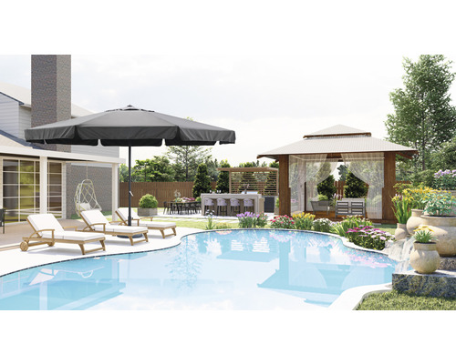 Garden Place parasol Ø 450 cm polyester rond donkergrijs