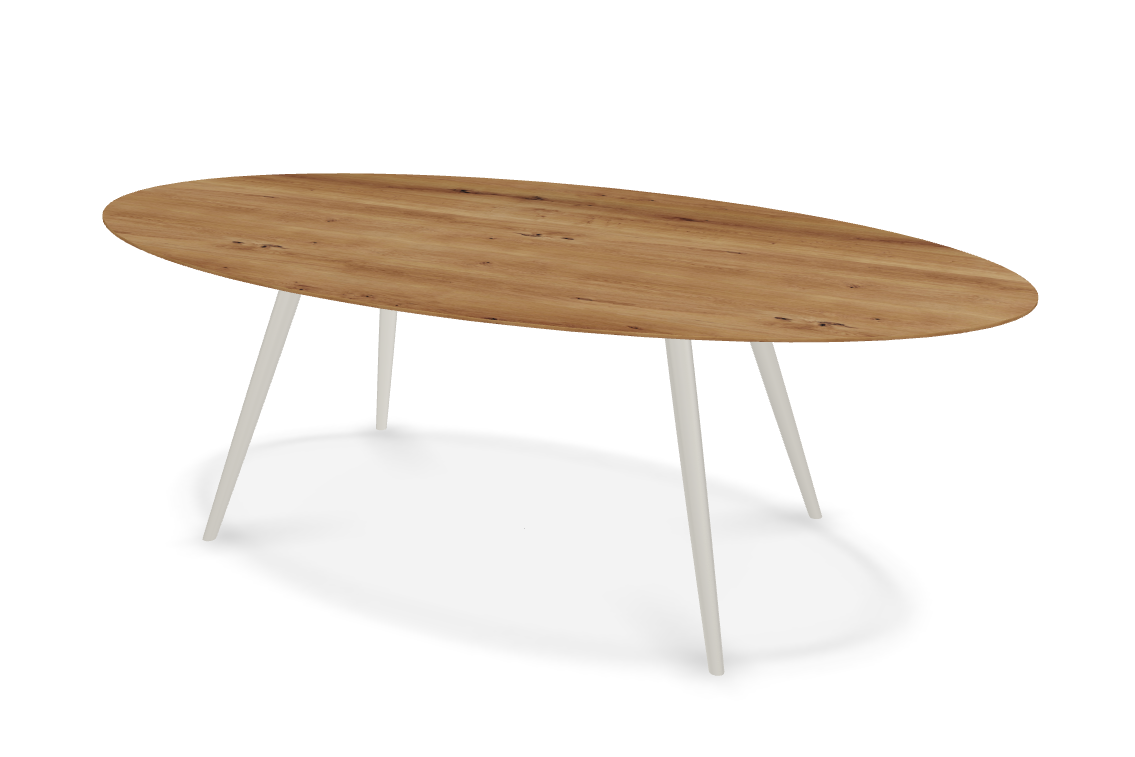 They & Me eettafel Joy – ovaal – eiken rustiek lak – onderstel RAL9010 zuiverwit 220 x 115 x 75 | Eiken Rustiek Lak | Rechte Rand | Frame RAL9010 zuiverwit