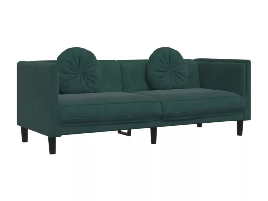 Ensemble de canapés 2 pièces avec coussins vert foncé velours