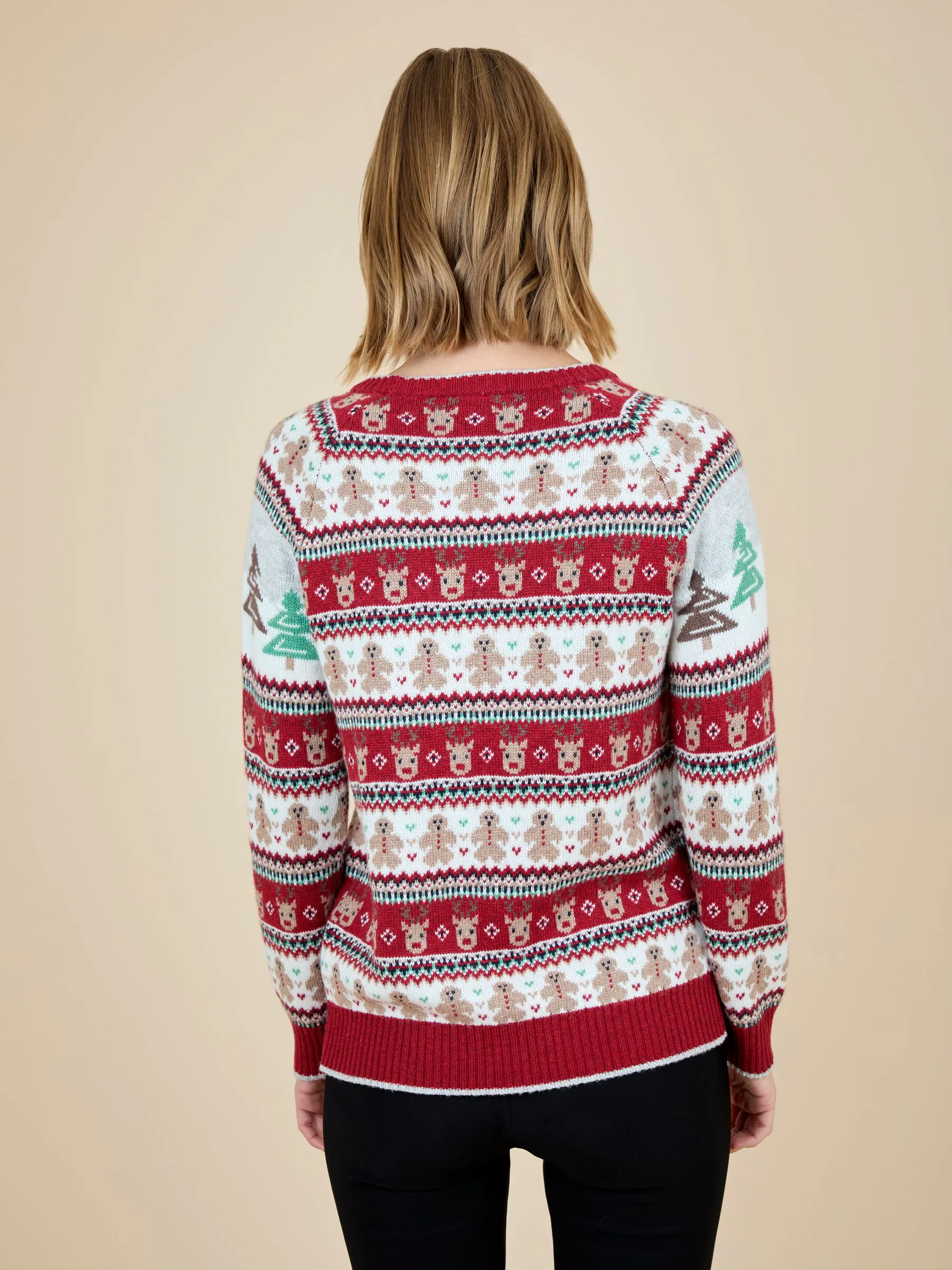 JoJo Maman Bébé Kersttrui met fair isle-motief met kersttafereel voor dames