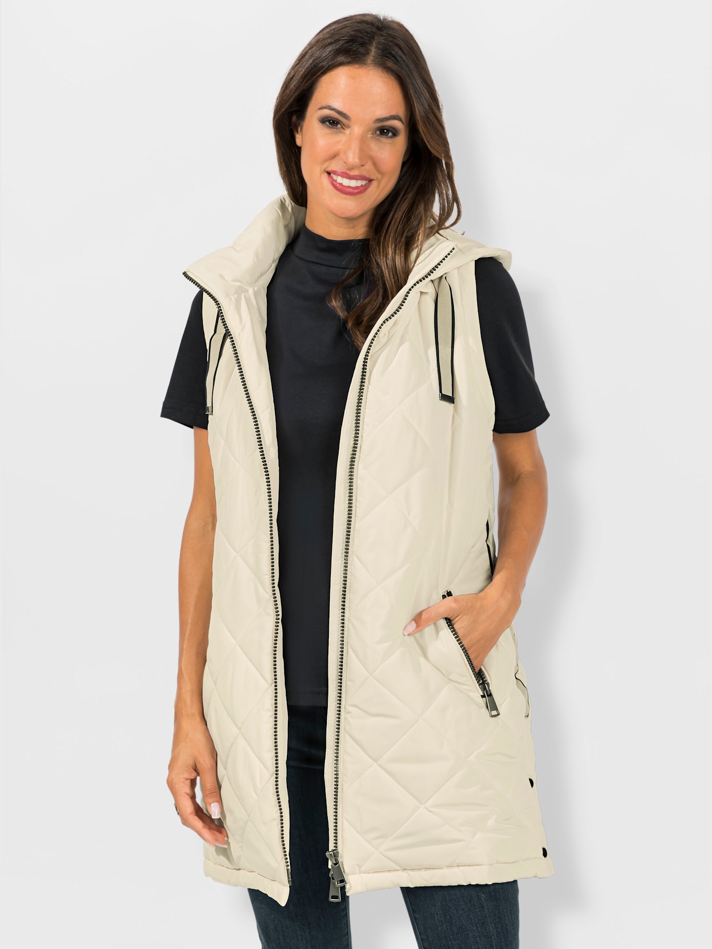 Gilet long capuche amovible