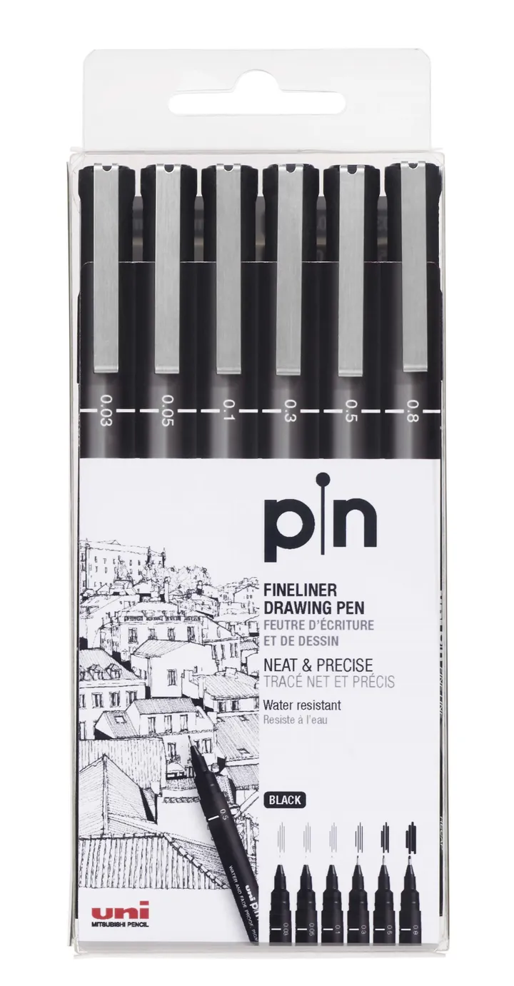 Uni Pin 6 stk. etui black