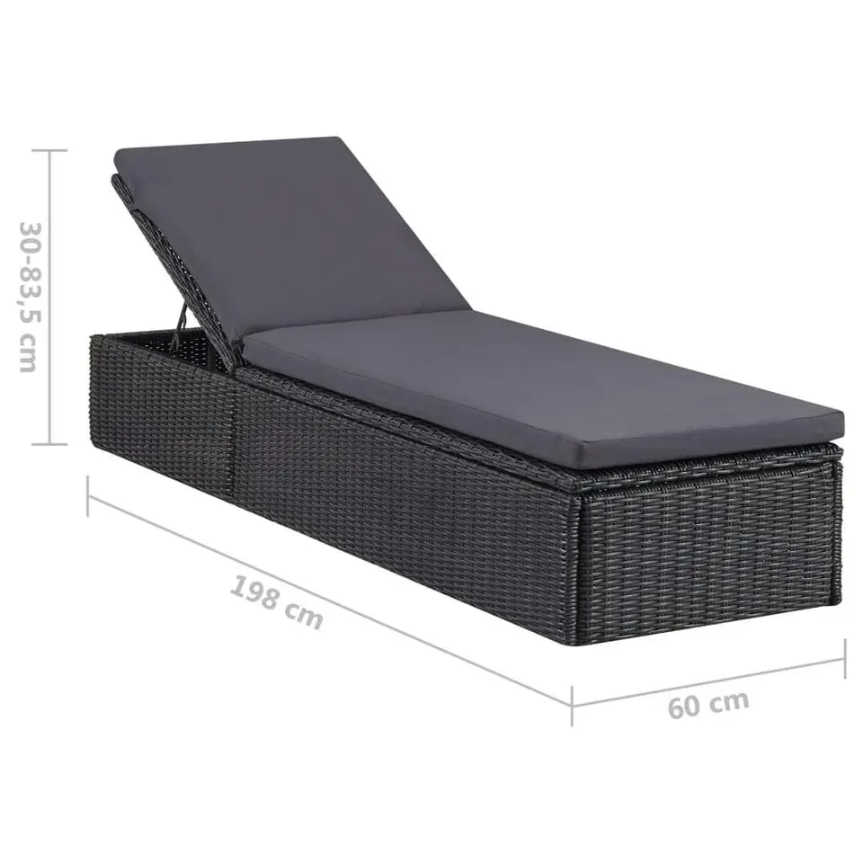 vidaXL - Zonnebed - Zwart - Poly rattan