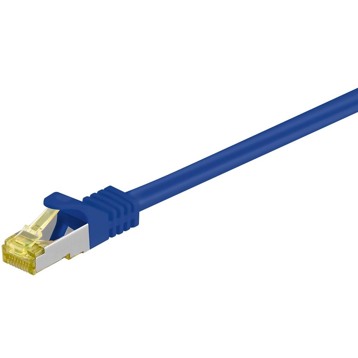 RJ45 patchkabel S/FTP (PiMF), 500 MHz, med CAT 7 råkabel, Blå, 0,5 m