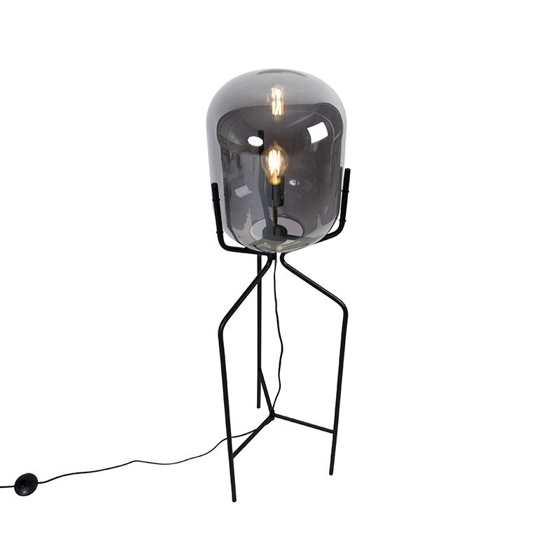 Smart vloerlamp zwart incl. WiFi A60 smoke glas - Bliss