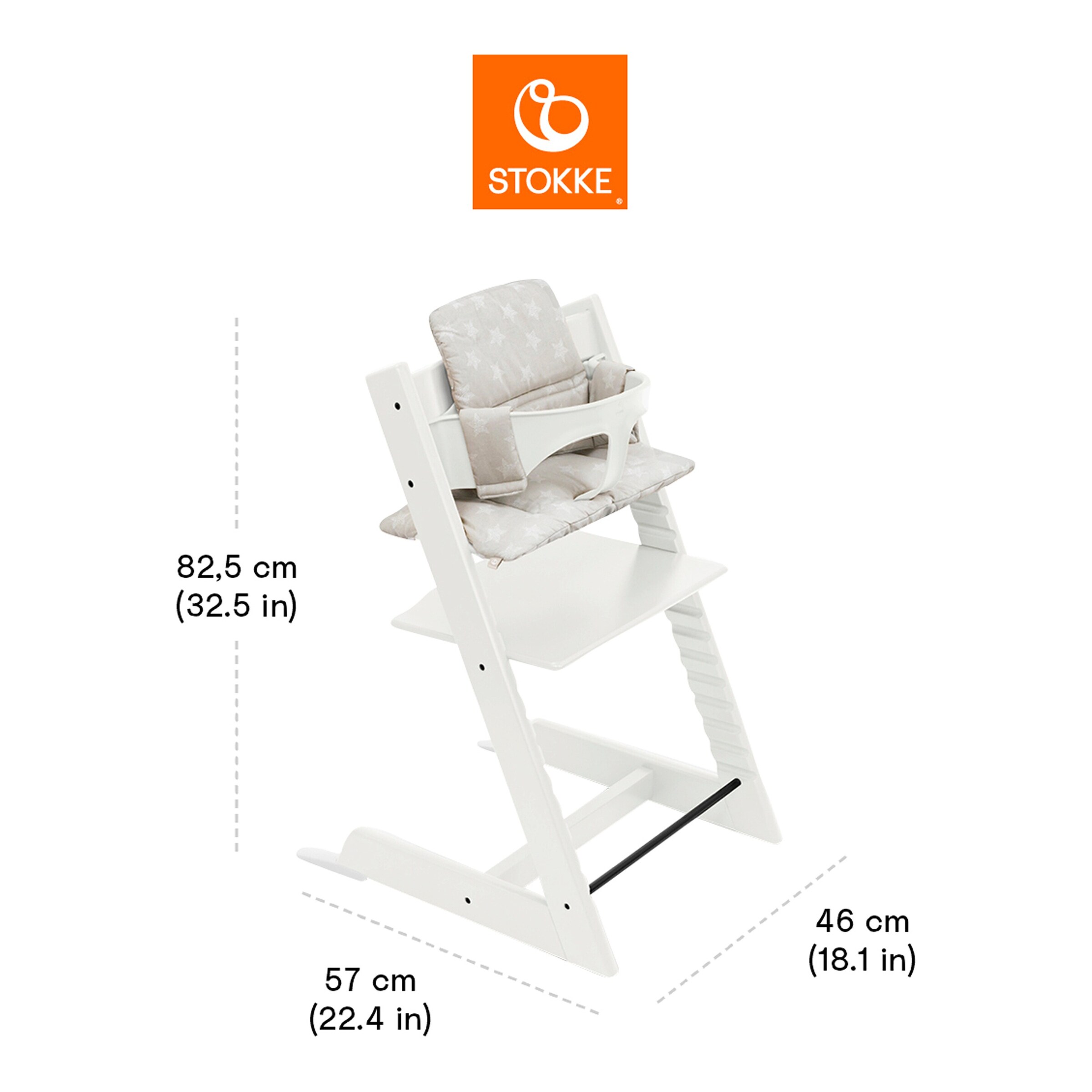 Stokke® - TRIPP TRAPP® Bundle Treppenhochstuhl inkl. Babyset und Kissen White / Stars Silver