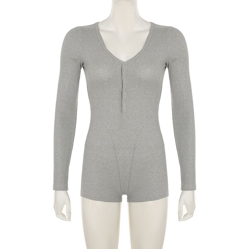 Cincine - Romper met lange mouwen, V-hals en effen, slim fit