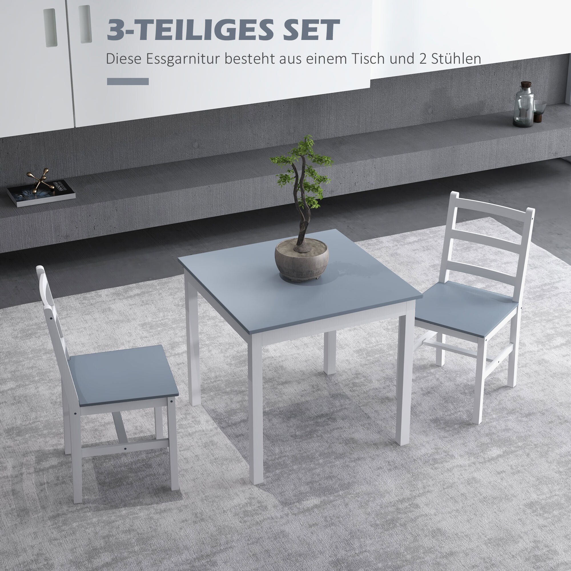 HOMCOM Essgruppe mit Anti-Rutsch-Fußpads grau, weiß 75L x 75B x 73H cm