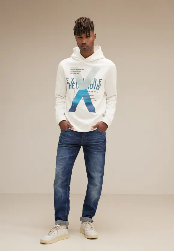 Kapuzenpulli mit Frontprint - broken white