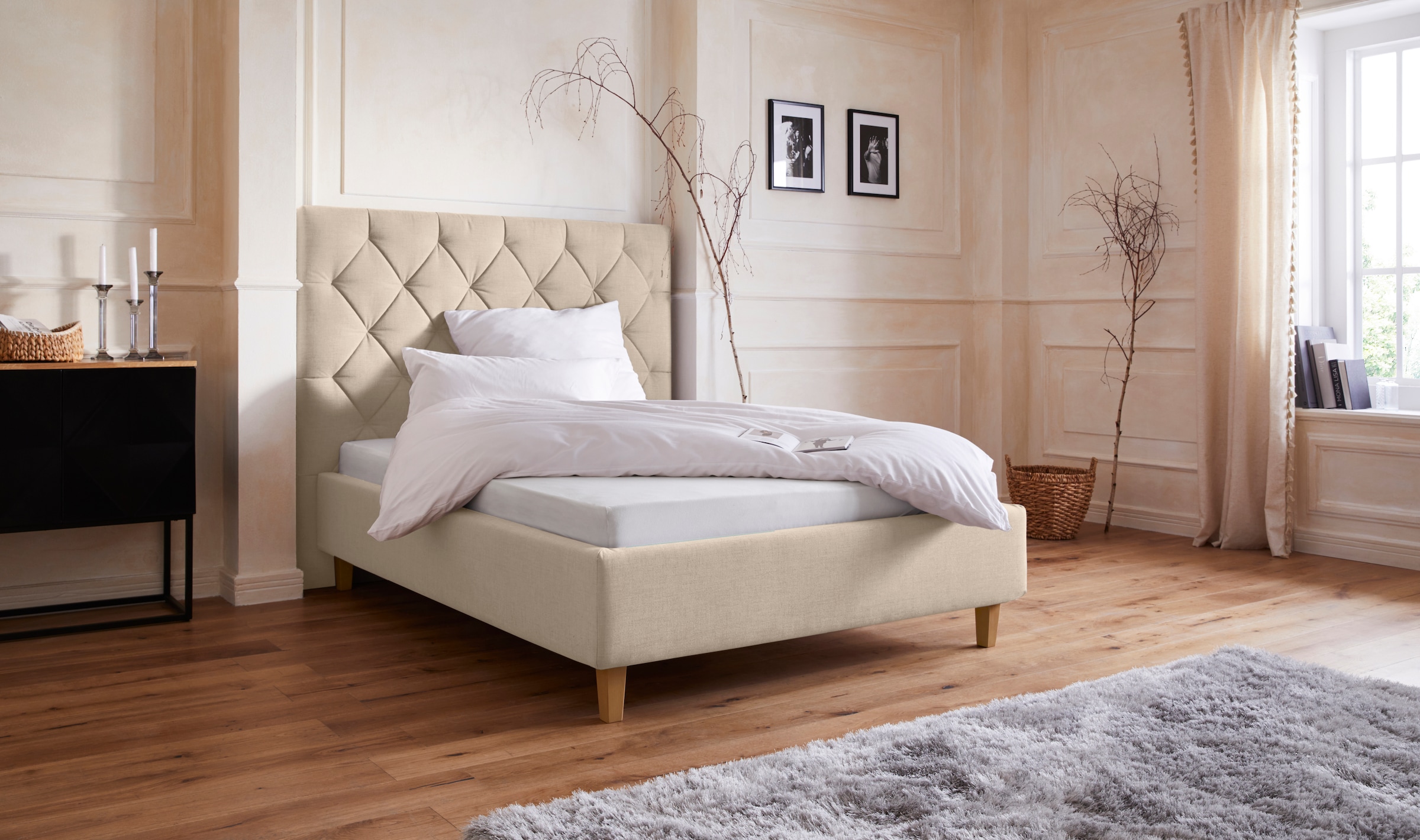 Home affaire Polsterbett »Sunley 140« Kreuzsteppung, Kopfteilhöhe 142 cm, ohne oder mit Matratze/Lattenrost