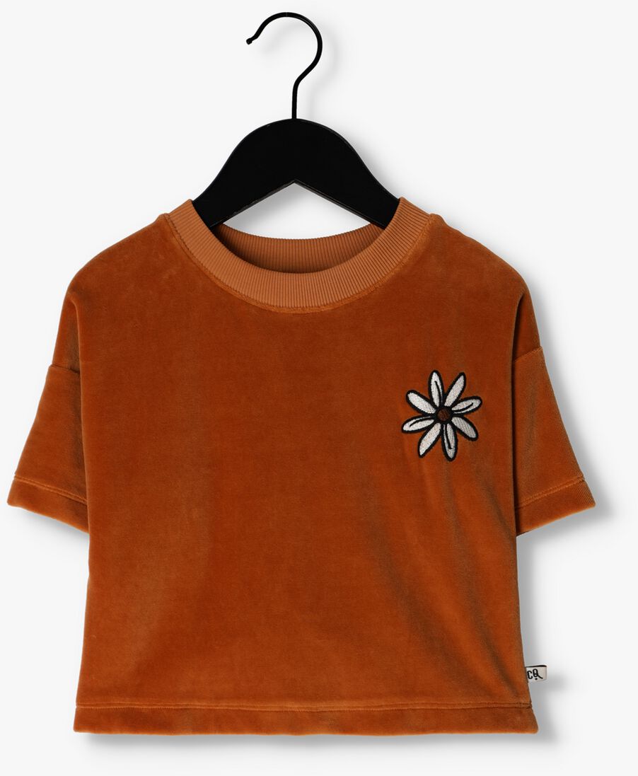 CARLIJNQ cognac carlijnq t-shirt flower - cropped crewneck t-shirt wt embroidery
