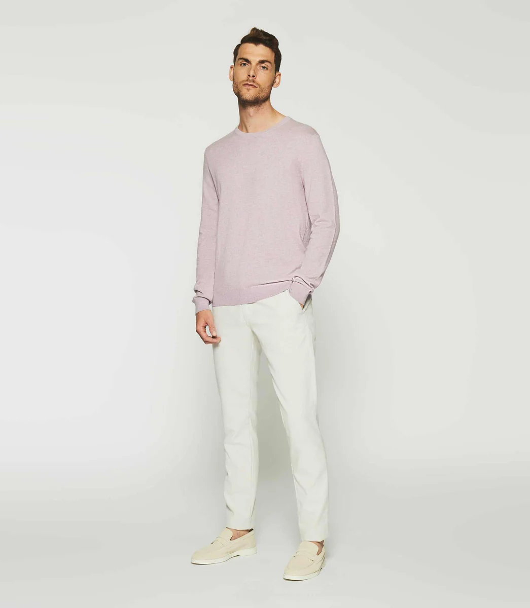 Pull col rond en coton cachemire violet parme DRISS