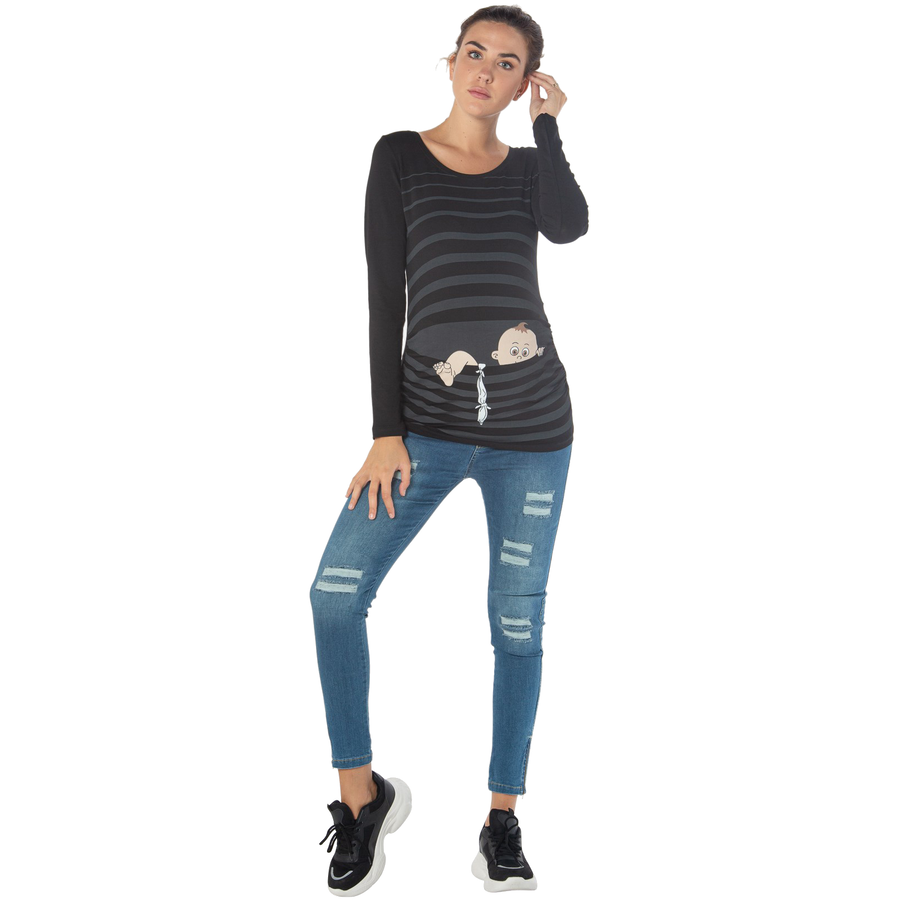 M.M.C. Umstandslangarmshirt Baby Flucht mit Motiv Schwarz