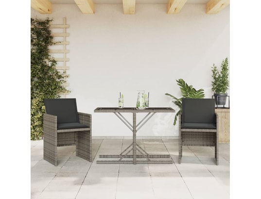 VIDAXL - Ensemble table et chaises Ensemble de bistro 3 pcs avec coussins gris résine tressée