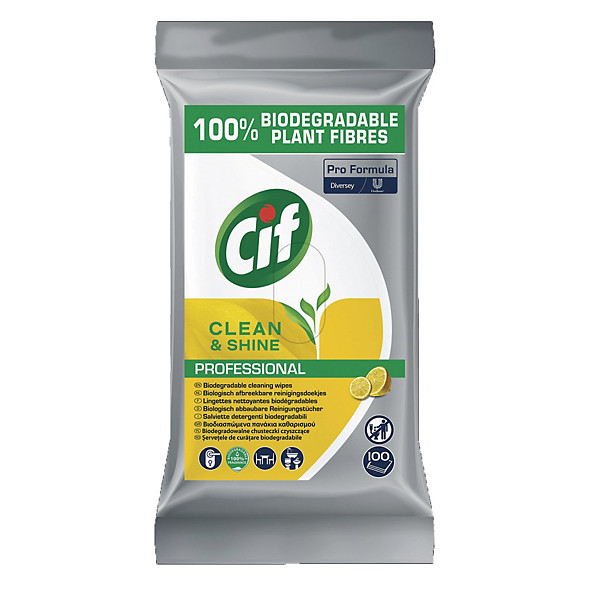 Lingettes nettoyantes désinfectantes Cif citron, paquet de 100