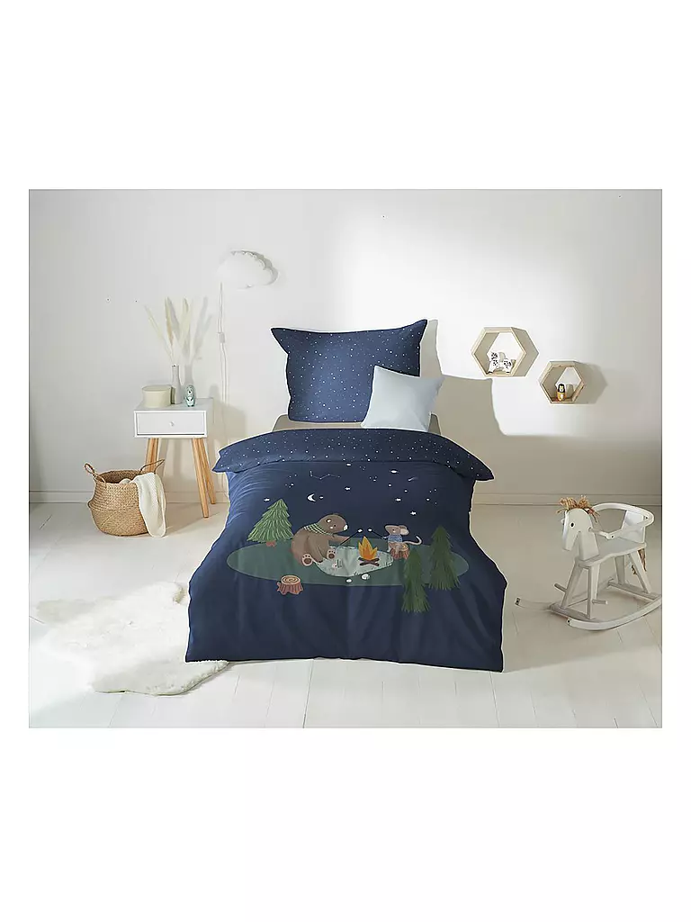 FLEURESSE Satin Kinderbettwäsche 70x90cm/140x200 KIDS B Midnight  dunkelblau