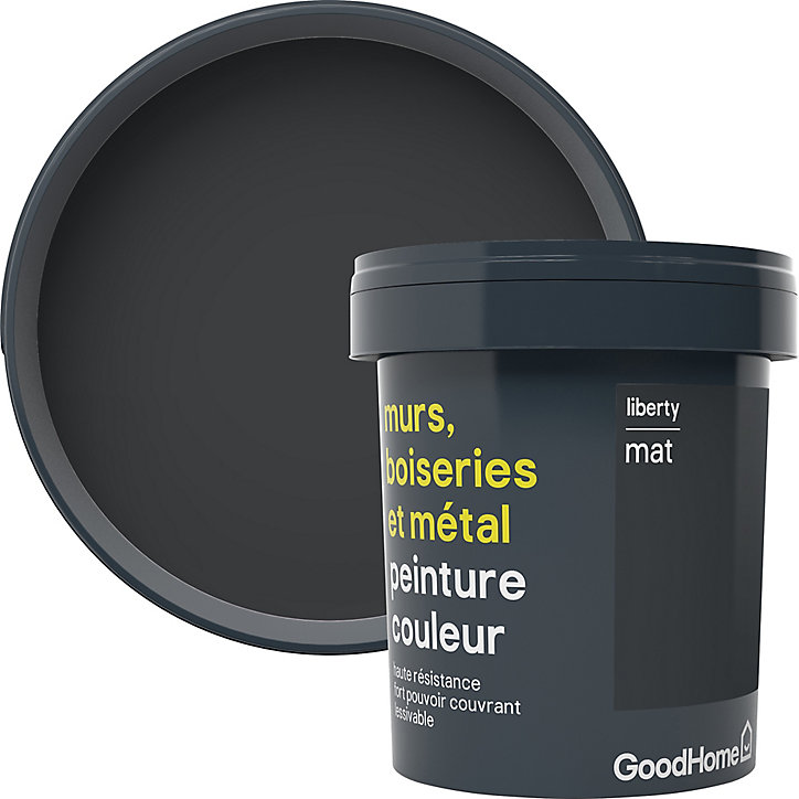 Peinture résistante murs, boiseries et métal GoodHome noir Liberty mat 0,75L