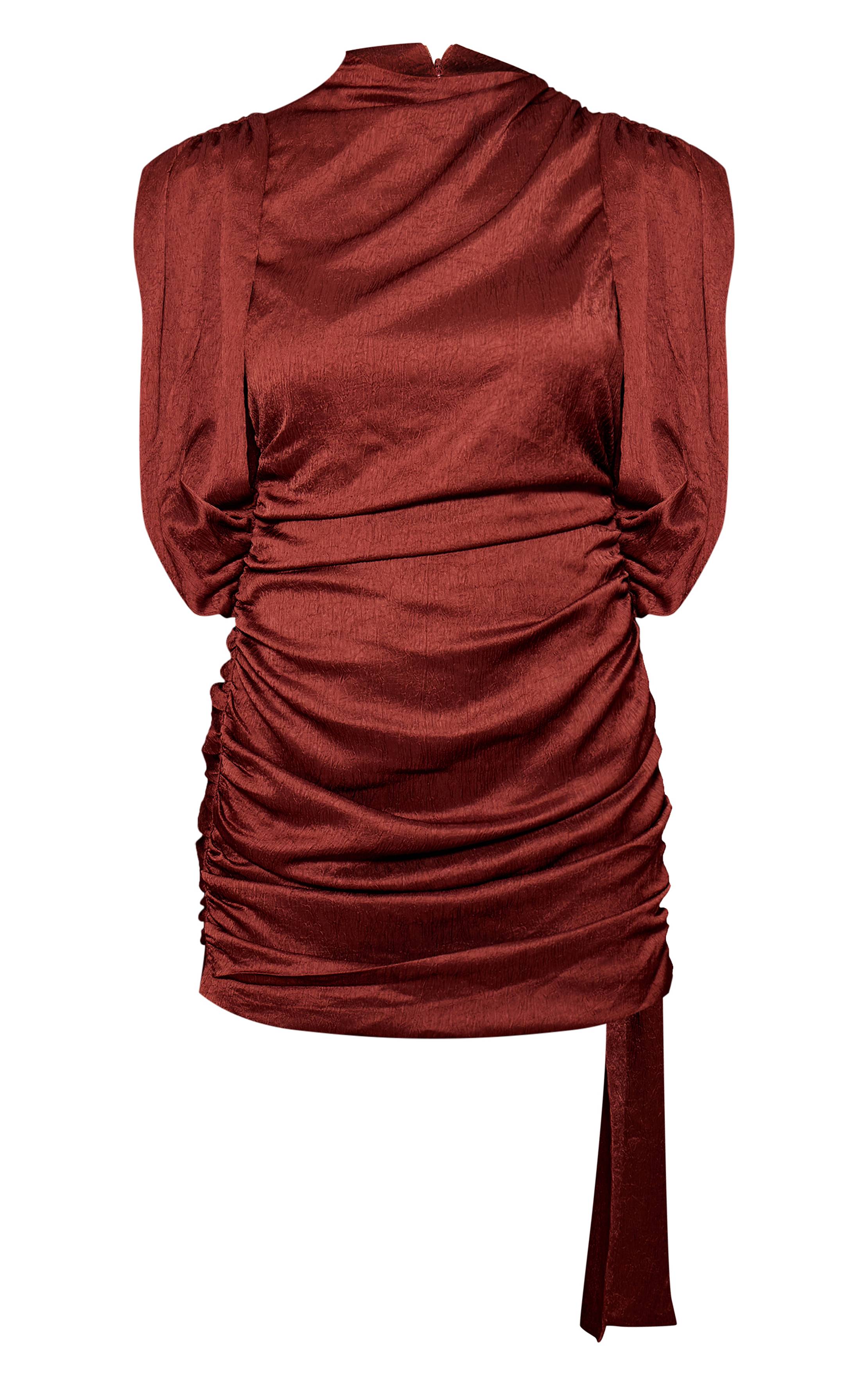 Rouille Robe Courte Drapée Texturée