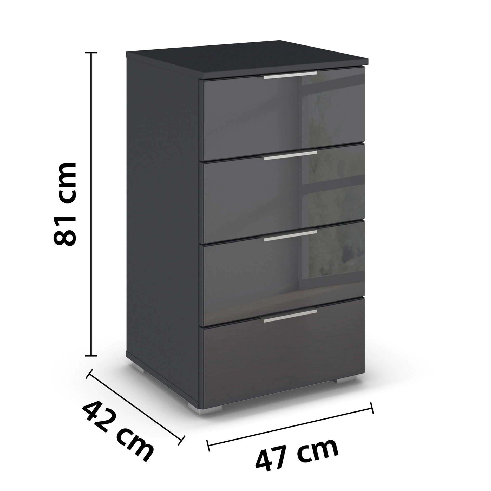 Nachtschrank - grau metallic - Basalt grau - mit Glasfront - 47 cm