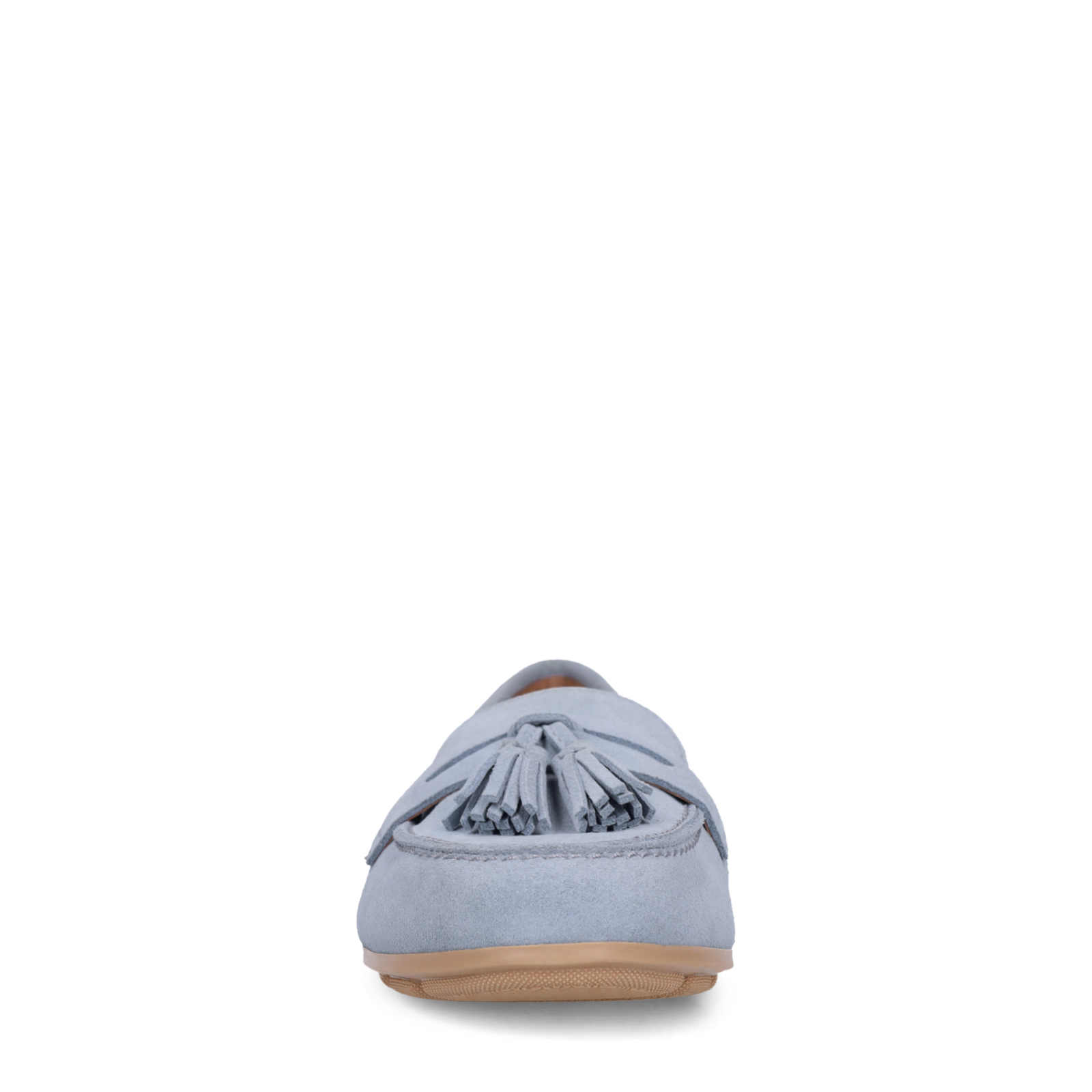 Blauwe suède loafers met franjes