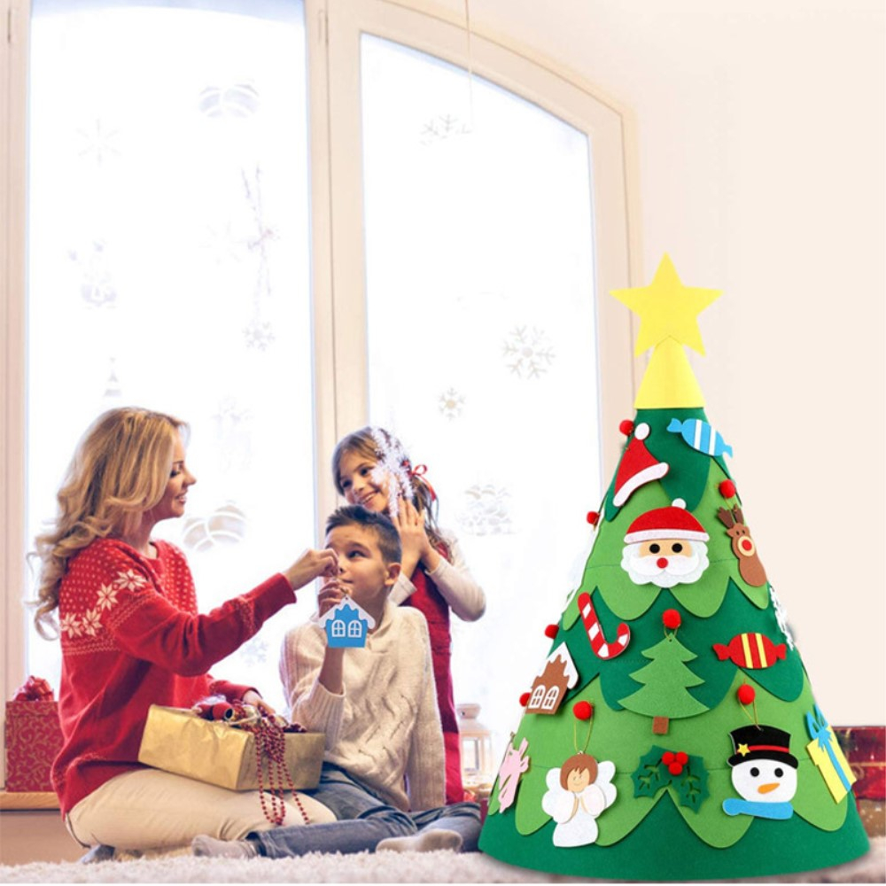 (30-tlg. Set) 75x48cm Kinder Spielzeug Christmas Tannenbaum Deko Filz Weihnachtsbaum   Deko Figuren   LED Lichterkette