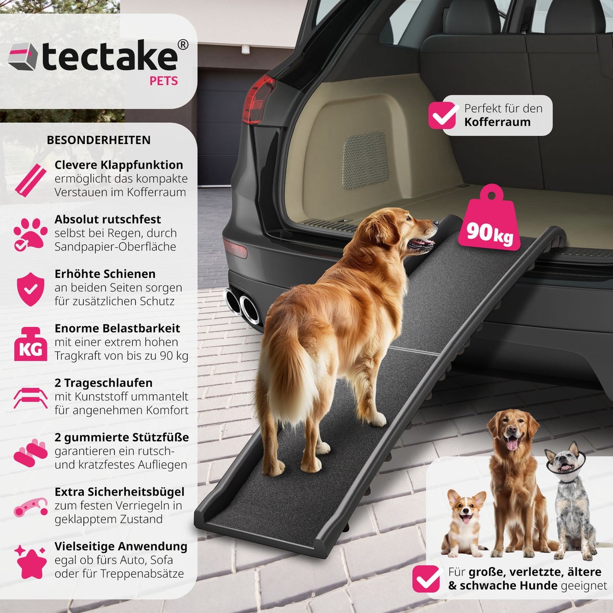 tectake Paw Step opvouwbare en antislip hondenhelling, 155 x 40 x 14 cm