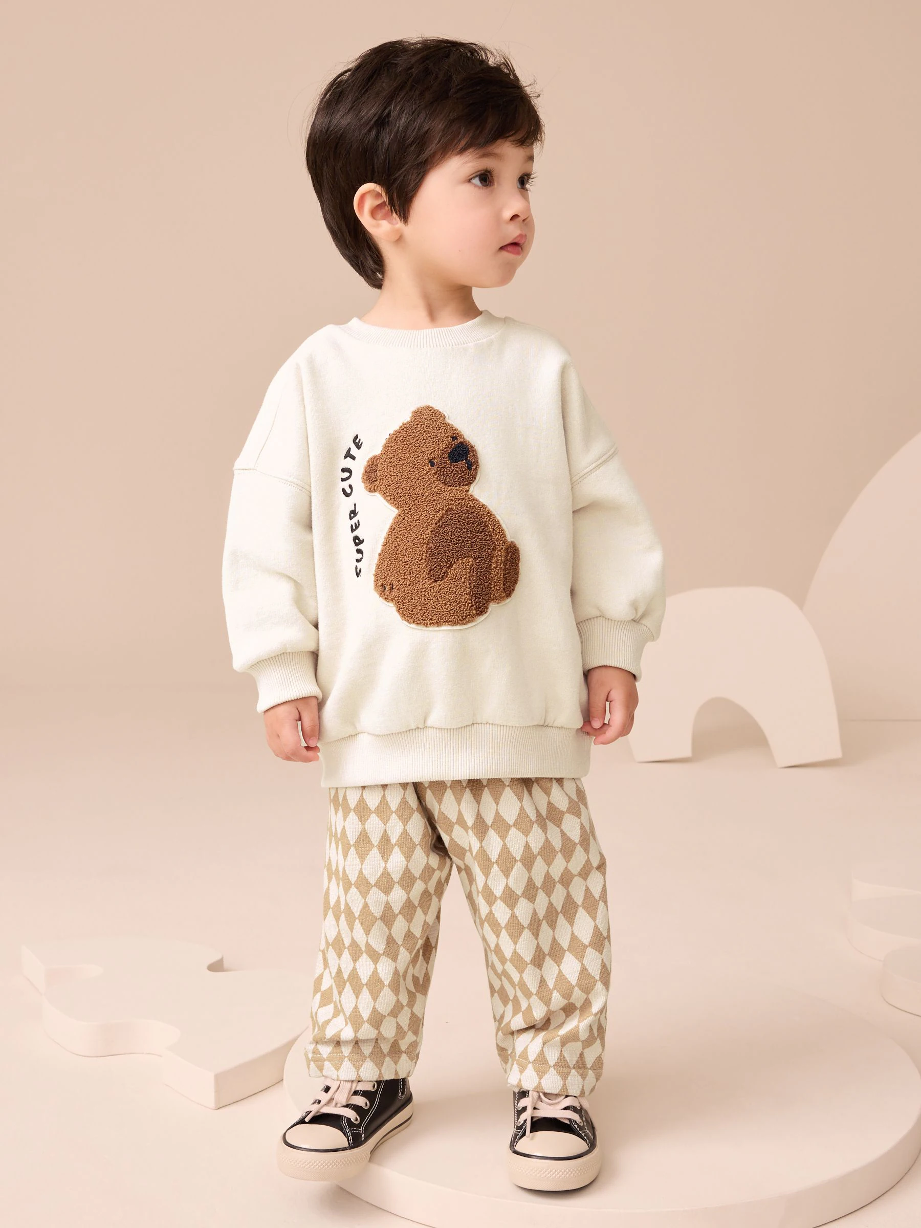 Bruin met bruine/witte beer - Set met sweatshirt en joggingbroek met strepen (3mnd-7jr)