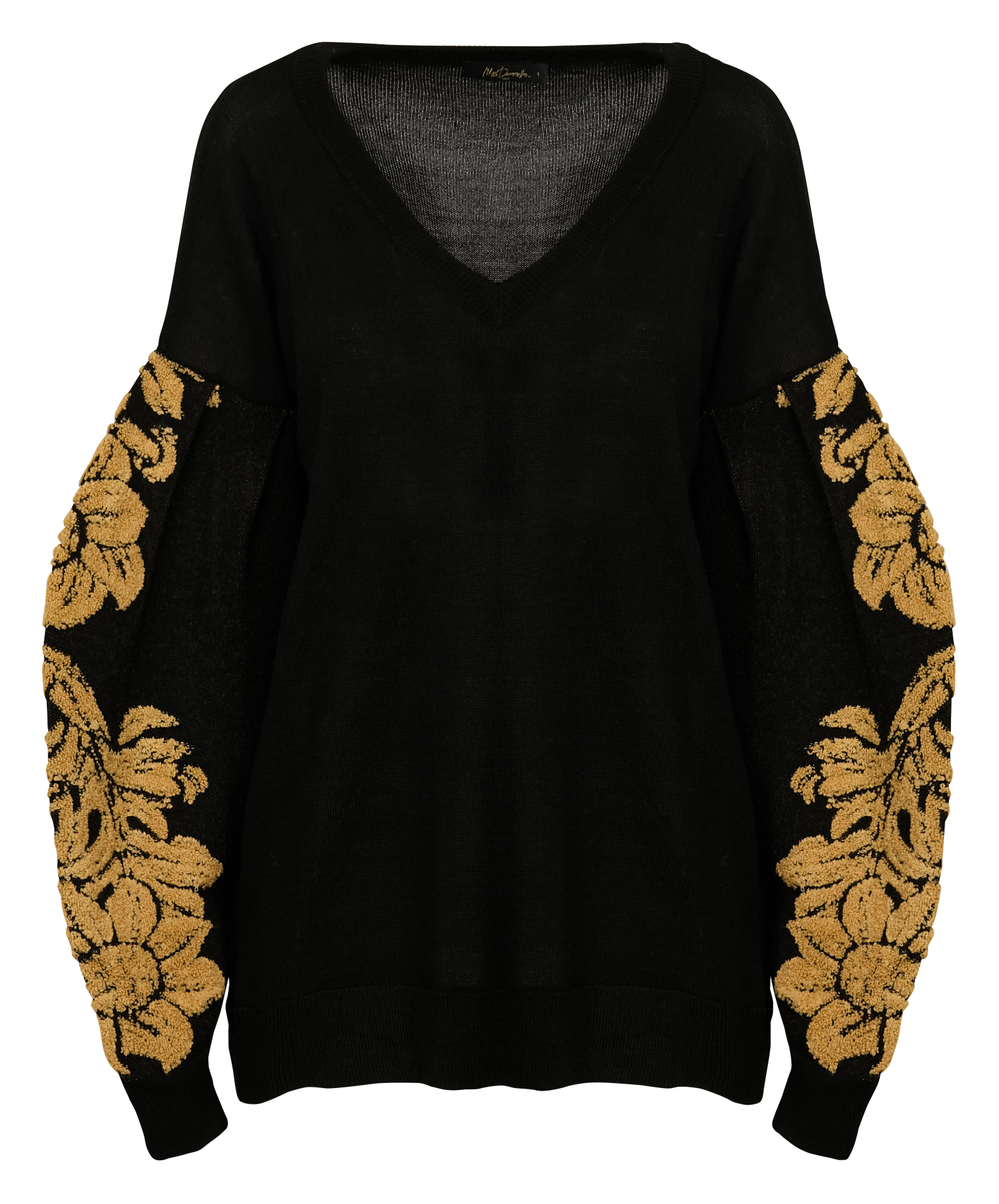 ARWEN - Pull droit col V brodé | Noir
