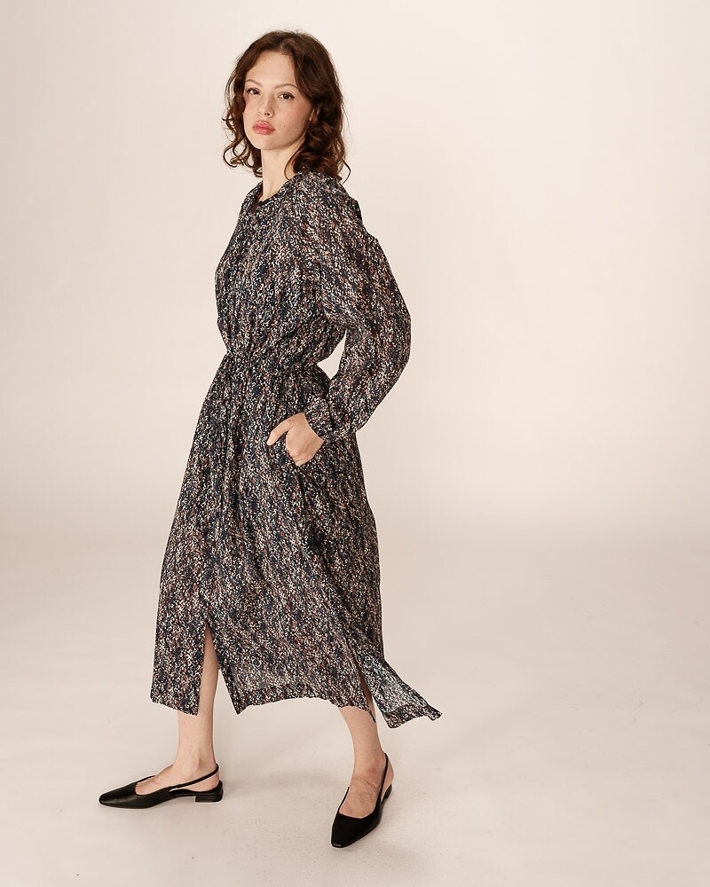 GRACE & MILA<br>Vestido longo de algodão voile com estampa abstrata, PODER