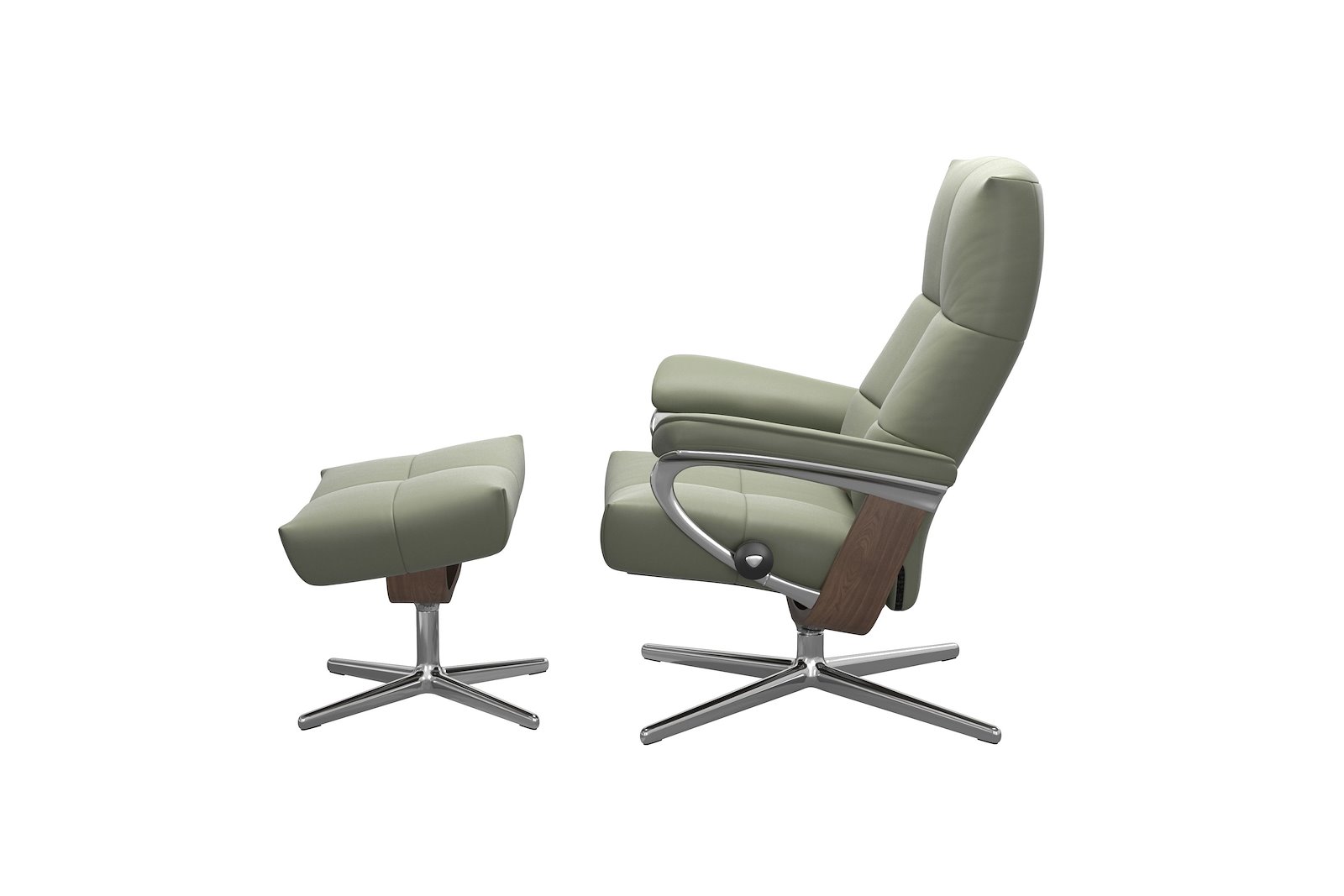 David lenestol med krakk Hud Paloma Shadow Green - Cross Chrome - Valnøtt understell